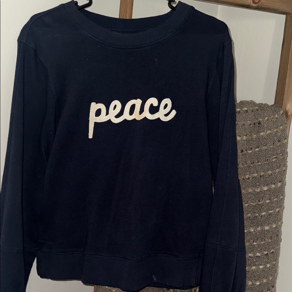 Anthropologie Navy Crew Neck with Peace Script